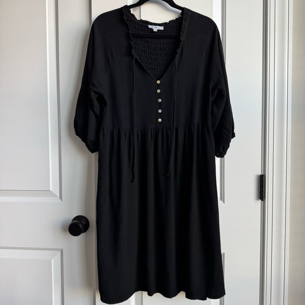 Polagram Black Linen Blend Midi Dress • Cottagecore • Size L